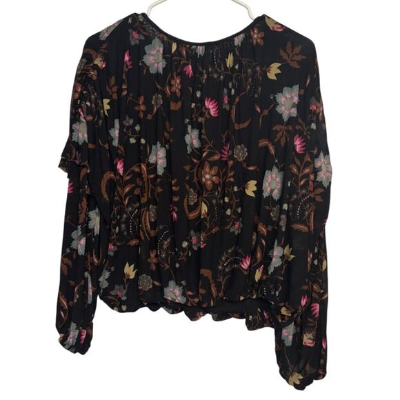 Free People Wildflower Honey Blouse Long Sleeve Stretchy Pleated Sz S Whimsigoth - Picture 3 of 6